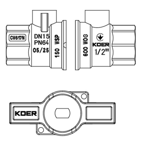 KOER EXTREME KE.217-15 - 1/2" FF Кран кульовий ГГМ, ручка "метелик" червона (96 шт/ящ, 24шт/уп)