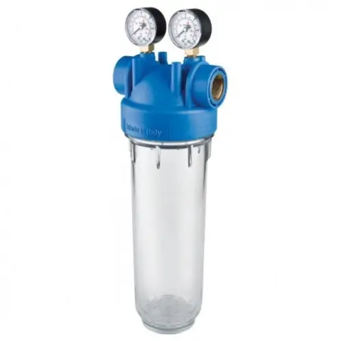 Atlas Filtri ZA1380331 Фільтр-колба  DP M MONO  TS - 1/2" OT (латунь) 10"  45°C  8 bar + 2 манометри