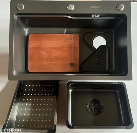 KRAFT Мийка Handmade HS680*450*220 BLACK+ корзина + сушка + дошка ЧОРНА