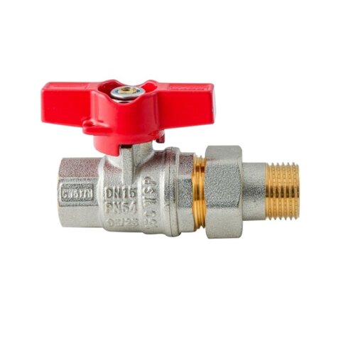 KOER EXTREME KE.227-15 - 1/2" Кран з американкою, ручка "метелик" червона (56 шт/ящ, 14шт/уп)