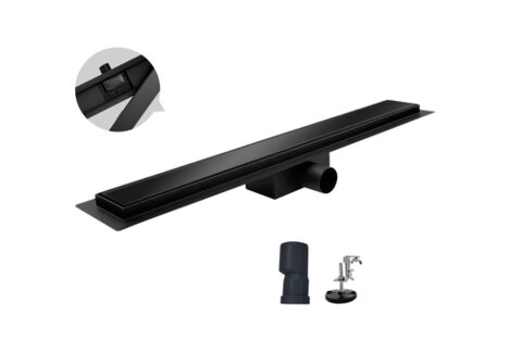 KOER FD08-70x700-GLASS Black Душовий трап із нержавіючої сталі 70x700мм зі склян. панелью