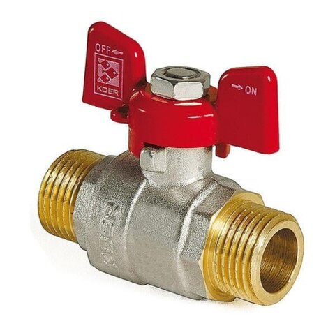 KOER KR.219 - 1/2" MM Кран кульовий ШШМ, ручка "метелик" червона (96 шт/ящ, 24шт/уп)