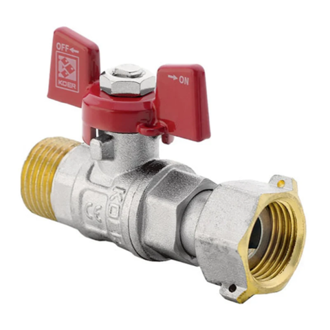 KOER KR.220 - 3/4" FM Кран кульовий ГШМ з накидною гайкою, ручка "метелик"червона (10шт/уп)