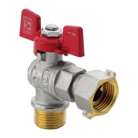 KOER KR.221 - 1/2" FM Кран кульовий ГШМ з накидн.гайкою КУТОВИЙ,ручка"метелик"чер.(8шт)