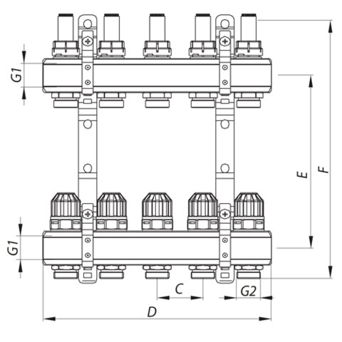 KOER KR 1110- 04 1x4  WAYS Колектор з розходомірами компл. (верх+низ+кріпл.)