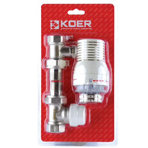 KOER KR.1321 - 1/2'' Комплект для підключення радіатора (прямий) з термоголовкою (20 шт/ящ)