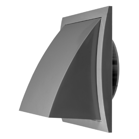Решітка пластикова, ND12FVP 190x190mm, O125mm, зовнішня, зі зворотним клапаном, сірий