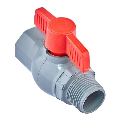 PLAMIX PVM -   3/4    FM Кран кульовий PVC, ручка "метелик" (grey+red) (160 шт/ящ, 16 шт/пакет)