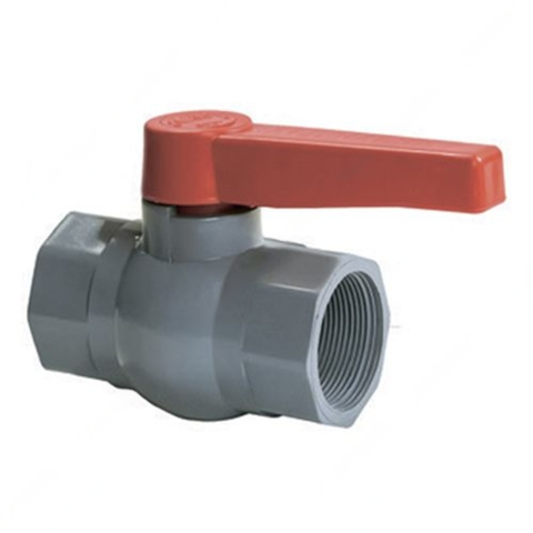 PLAMIX PVF - 1 1/4" FF Кран кульовий PVC, ручка "важіль" (grey+red) (80 шт/ящ, 10 шт/пакет)