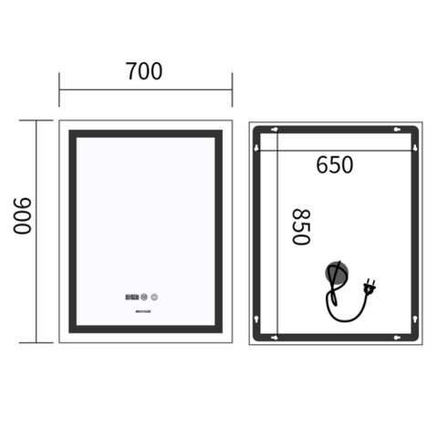 MIXXUS PREMIUM FLASH MR21-70x90 Дзеркало (LED Touch, Anti-fog, димер рег. яскр., годин.) (