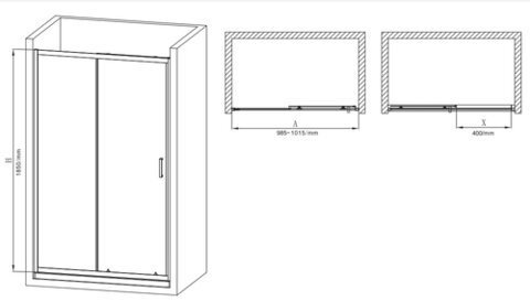 MIXXUS PREMIUM DIVERSE SD01-100*185-TR BLACK Двері в нішу,прозоре скло 5 мм(1ш/ящ)
