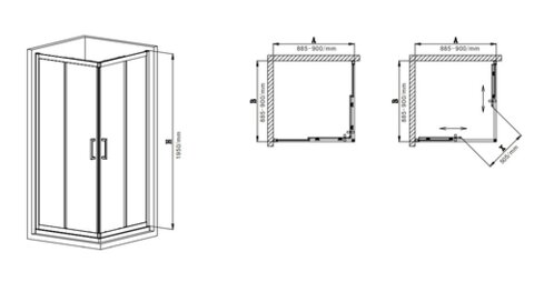 MIXXUS PREMIUM DIVERSE SC02-90x90x195-TR BLACK Душова кабіна без піддону прозоре скло 5мм (1 шт/ящ)