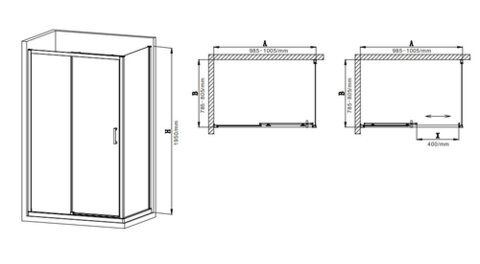 MIXXUS PREMIUM DIVERSE SC03-100x80x195-TR BLACK Душова кабіна без піддону прозоре скло 6мм