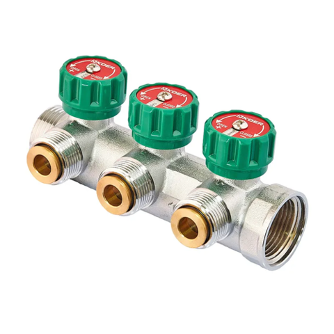 KOER KR.1127-3 - 1"x3 - 3/4 WAYS Колектор вентильний з адаптером (євроконус-площина) (24 шт/ящ)