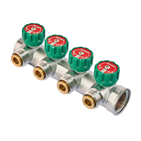 KOER KR.1127-4 - 1"x4 - 3/4 WAYS Колектор вентильний з адаптером (євроконус-площина) (16 шт/ящ)