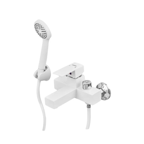 PLAMIX KUBUS-009 EURO SET WHITE Змішувач для ванни (з шлангом, лійкою та кронштейном) (20 шт/ящ)