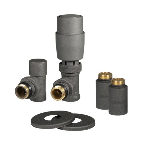 IDEALE 1/2”x1/2” Anthracite ВЗ Дизайн крани радіаторні з термоголовкою Антрацит кутові