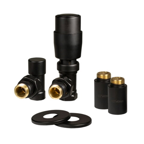 IDEALE 1/2”x1/2” Black ВЗ Дизайн крани радіаторні з термоголовкою кутові