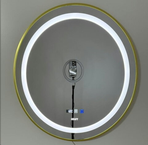 KRAFT Дзеркало з LED 2044 7070 Gold Кругле з золотим обрамленням