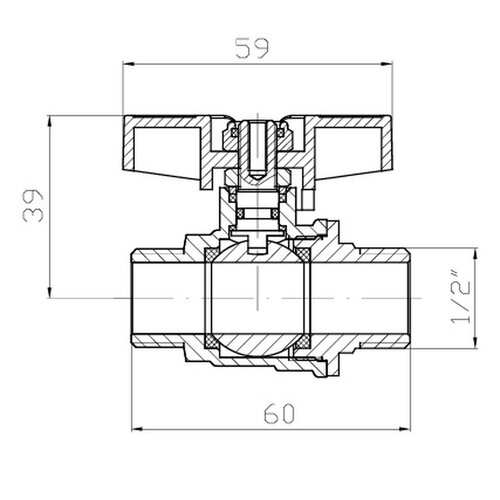 KOER EXTREME KE.219-15 - 1/2" MM Кран кульовий ШШМ, ручка "метелик" червона (80 шт/ящ, 20шт/уп)