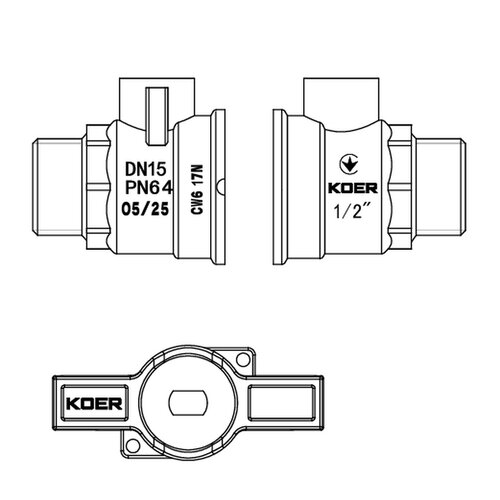 KOER EXTREME KE.219-15 - 1/2" MM Кран кульовий ШШМ, ручка "метелик" червона (80 шт/ящ, 20шт/уп)