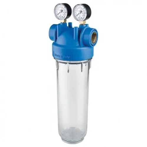 Atlas Filtri ZA1380331 Фільтр-колба  DP M MONO  TS - 1/2" OT (латунь) 10"  45°C  8 bar + 2 манометри