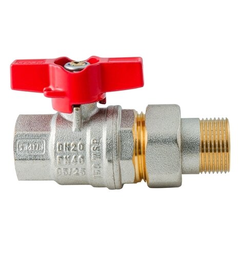 KOER EXTREME KE.227-20 - 3/4" Кран з американкою, ручка "метелик" червона (36 шт/ящ, 9шт/уп)