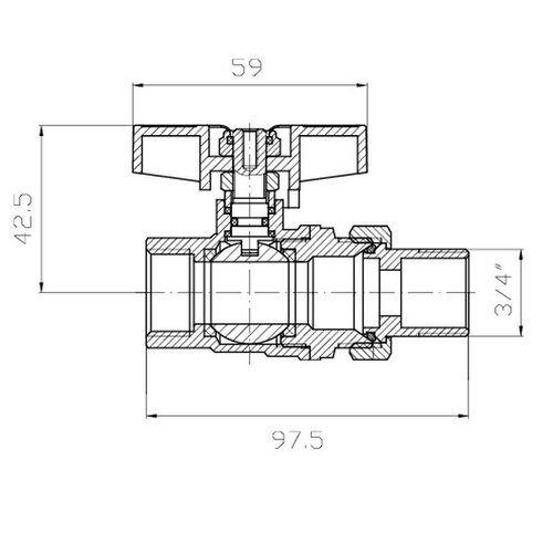 KOER EXTREME KE.227-20 - 3/4" Кран з американкою, ручка "метелик" червона (36 шт/ящ, 9шт/уп)