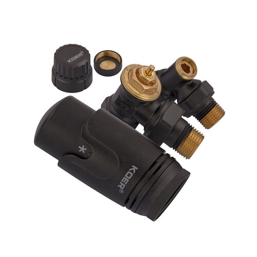 KOER SET-24.Black - 1/2'' Комплект для підключення радіатора (кутовий) з термоголовкою (40 шт/ящ)