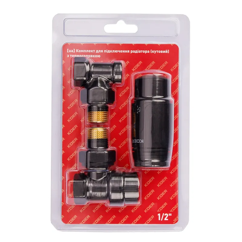 KOER SET-24.Black - 1/2'' Комплект для підключення радіатора (кутовий) з термоголовкою (40 шт/ящ)