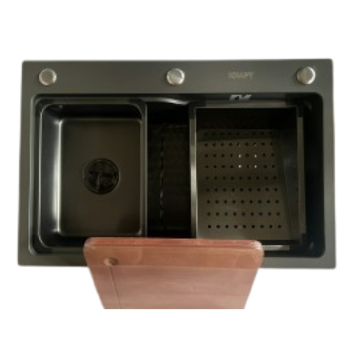 KRAFT Мийка Handmade HS7546 750*460*230 BLACK+ корзина + сушка + дошка ЧОРНА