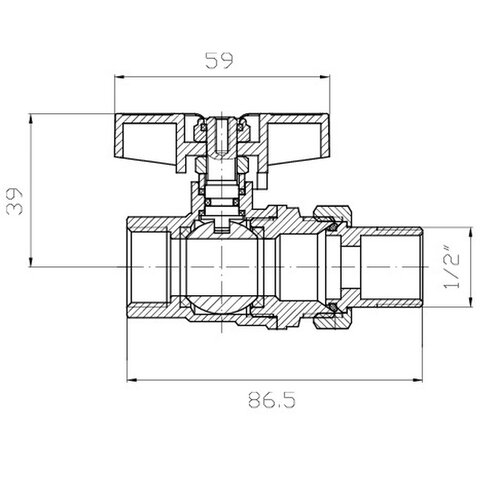 KOER EXTREME KE.227-15 - 1/2" Кран з американкою, ручка "метелик" червона (56 шт/ящ, 14шт/уп)