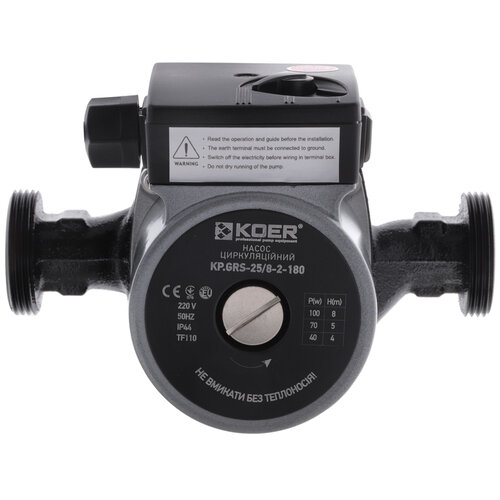KOER KP.GRS-25/8-2-180 Насос циркуляційний, Н=8М, Q=6кбМ, P=100Вт (з кабелем та гайками) (8 шт/ящ)