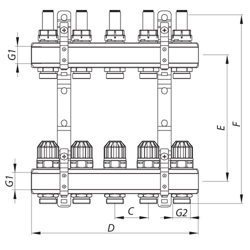KOER KR 1110- 04 1x4  WAYS Колектор з розходомірами компл. (верх+низ+кріпл.)