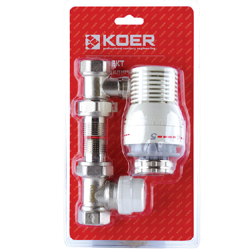 KOER KR.1321 - 1/2'' Комплект для підключення радіатора (прямий) з термоголовкою (20 шт/ящ)