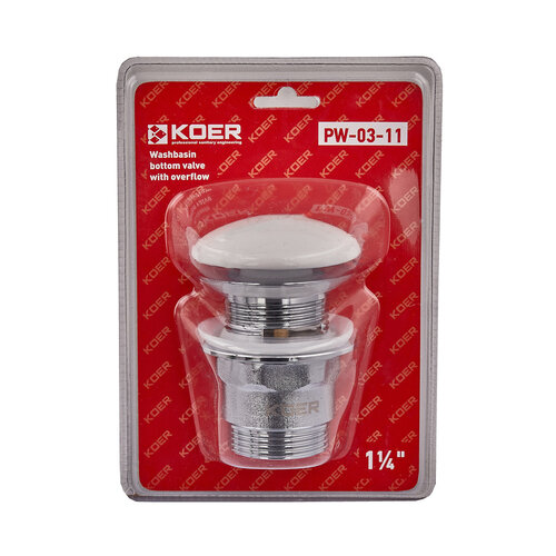 KOER PW-03-11 1 1/4' Донний клапан для умивальника з переливом (кнопка) (Біла