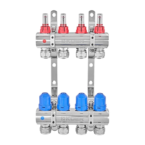 KOER KR.1210-4 - 1"x4 WAYS Колекторний блок з витратомірами та євроконусами (5 шт/ящ)