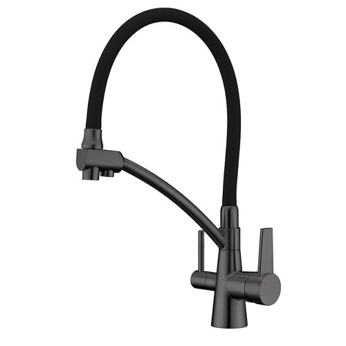 KOER KB-72003-07 Зміш. для кухні з виходом для пит. води (Колір графіт+силік.вилив чорний)