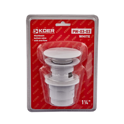 KOER PW-03-03 1 1/4'' Донний клапан для умивальника з переливом (кнопка) (Білий)