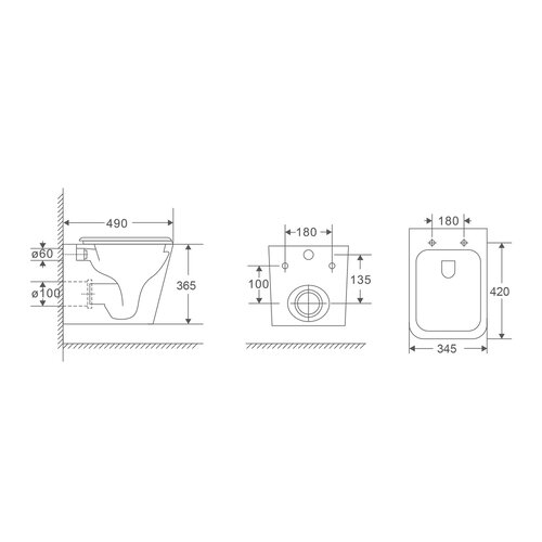 MIXXUS PREMIUM QUADRO-0301-R Унітаз підвісний 490x340x360mm, система змиву RIMLESS (1 шт/ящ)