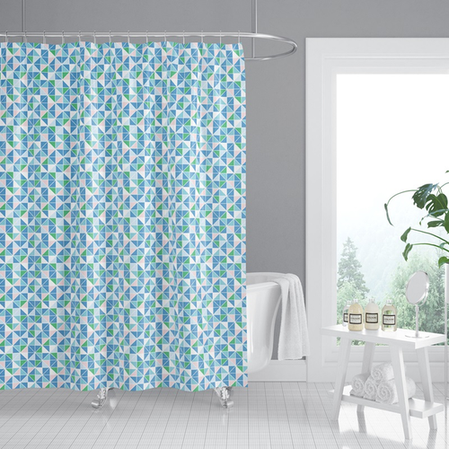 ZERIX SCT-008-180x200 Штора для ванної з поліестеру (Візерунок зелено-синій)