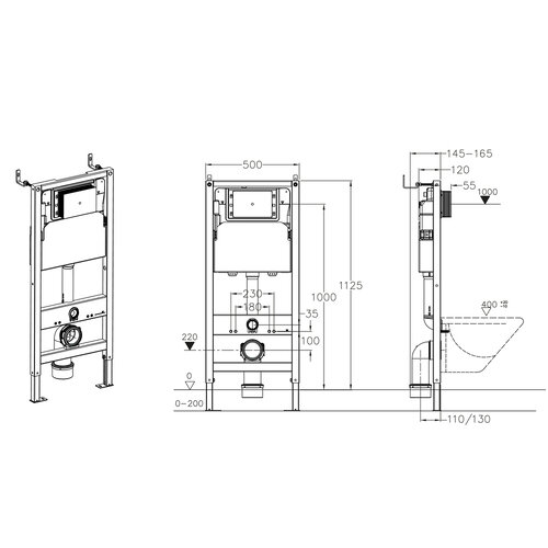 KOER KT-0501-03 Інсталяція для підв. унітазу 500x165x1125mm з пан. змиву KT-0601-03 БІЛА (1 шт/ящ)