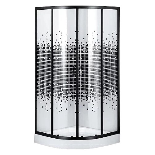 GNUNVEL GNS-15 - 90 * 90 * 195 Душова кабінка 6мм скло Напівколо. Чорне. з візерунком, З ПІДДОННА