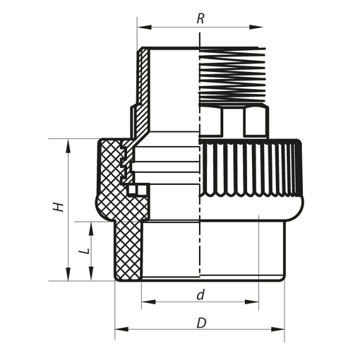 KOER K0102. PRO 63x2M PPR Муфта ЗР (24 шт/ящ, 1 шт/пакет)