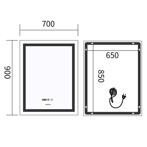 MIXXUS PREMIUM FLASH MR21-70x90 Дзеркало (LED Touch, Anti-fog, димер рег. яскр., годин.) (