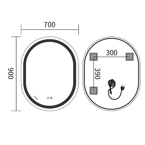 MIXXUS PREMIUM ELLIPSE MV05-90x70-REVERSE Дзеркало (LED Touch, Anti-fog, димер (3-6,5kK)) (5шт/ящ)