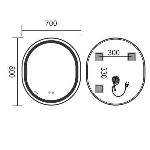 MIXXUS PREMIUM ELLIPSE MV05-80x70-REVERSE BLACK Дзеркало (LED Touch, Anti-fog, димер(3-6kK))(5шт/ящ)