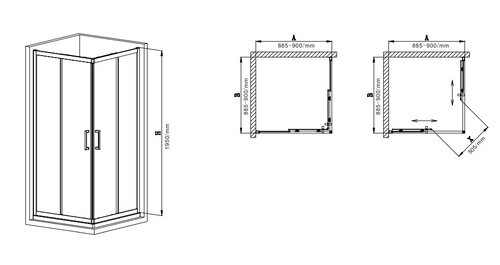MIXXUS PREMIUM DIVERSE SC02-90x90x195-TR BLACK Душова кабіна без піддону прозоре скло 5мм (1 шт/ящ)