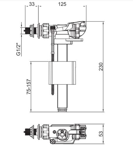 KOER KT-0106-1/2" Арматура НАПОВНЮВАЛЬНА з БОКОВИМ підключ. та пласт. різьбленням 1/2" (50 шт/ящ)