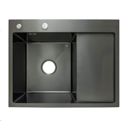 KRAFT Мийка Handmade HS6548 - BL BLACK Ліва 650*480*230+корзина  Чорна